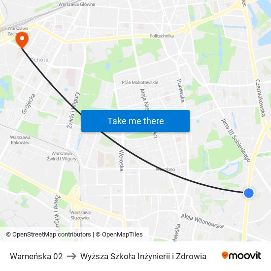 Warneńska to Wyższa Szkoła Inżynierii i Zdrowia map