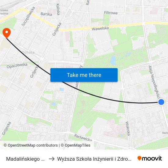 Madalińskiego to Wyższa Szkoła Inżynierii i Zdrowia map