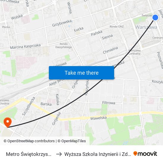 Metro Świętokrzyska 02 to Wyższa Szkoła Inżynierii i Zdrowia map