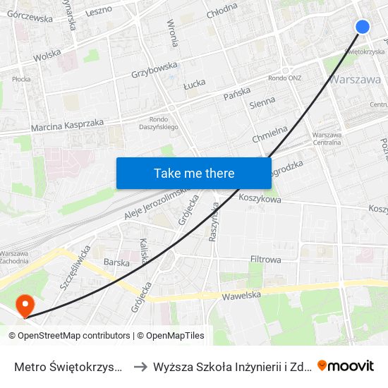 Metro Świętokrzyska 01 to Wyższa Szkoła Inżynierii i Zdrowia map