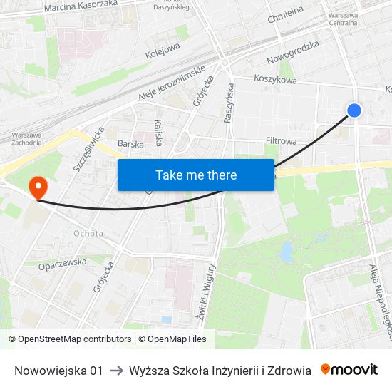 Nowowiejska 01 to Wyższa Szkoła Inżynierii i Zdrowia map