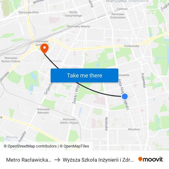 Metro Racławicka to Wyższa Szkoła Inżynierii i Zdrowia map