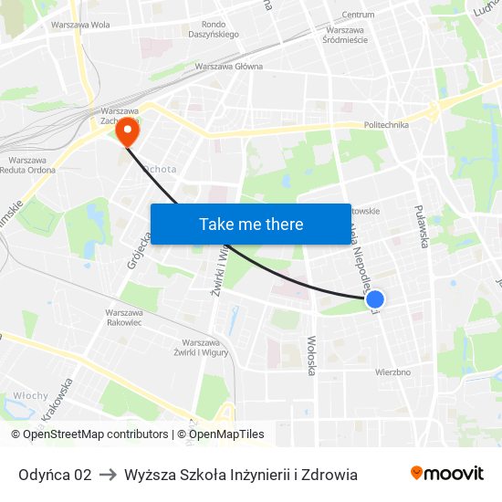 Odyńca 02 to Wyższa Szkoła Inżynierii i Zdrowia map