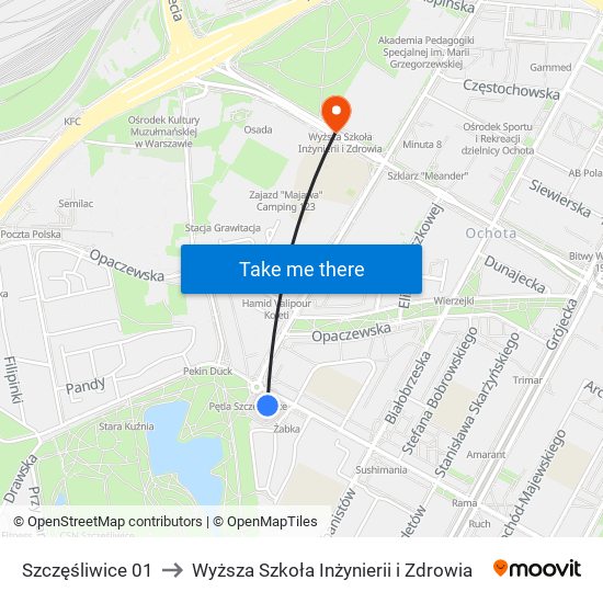 Szczęśliwice 01 to Wyższa Szkoła Inżynierii i Zdrowia map