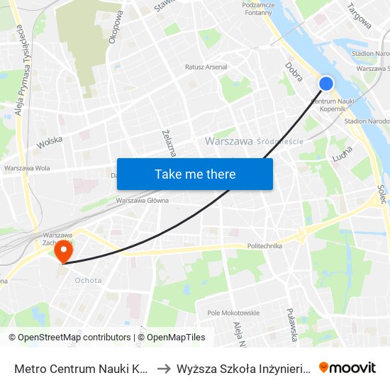 Metro Centrum Nauki Kopernik 02 to Wyższa Szkoła Inżynierii i Zdrowia map