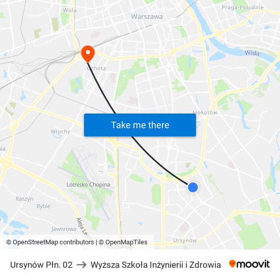 Ursynów Płn. 02 to Wyższa Szkoła Inżynierii i Zdrowia map