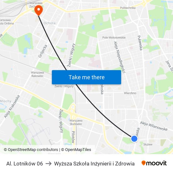 Al. Lotników to Wyższa Szkoła Inżynierii i Zdrowia map