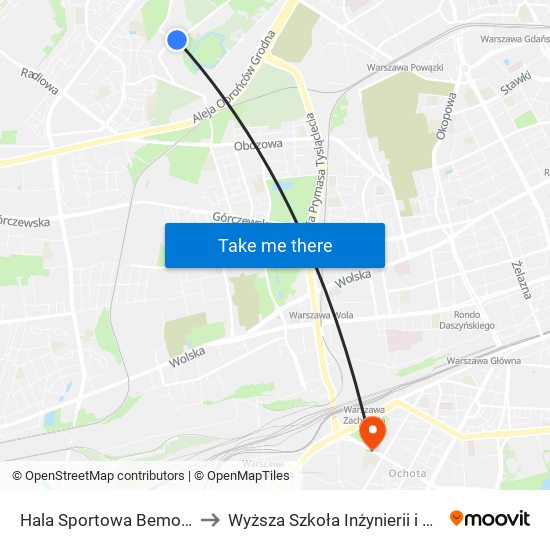 Hala Sportowa Bemowo to Wyższa Szkoła Inżynierii i Zdrowia map