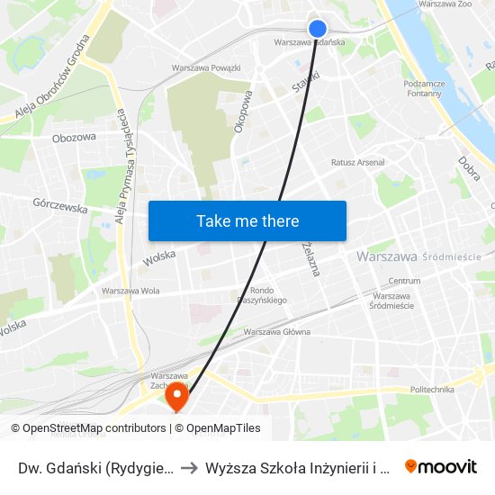 Dw. Gdański (Rydygiera) 01 to Wyższa Szkoła Inżynierii i Zdrowia map