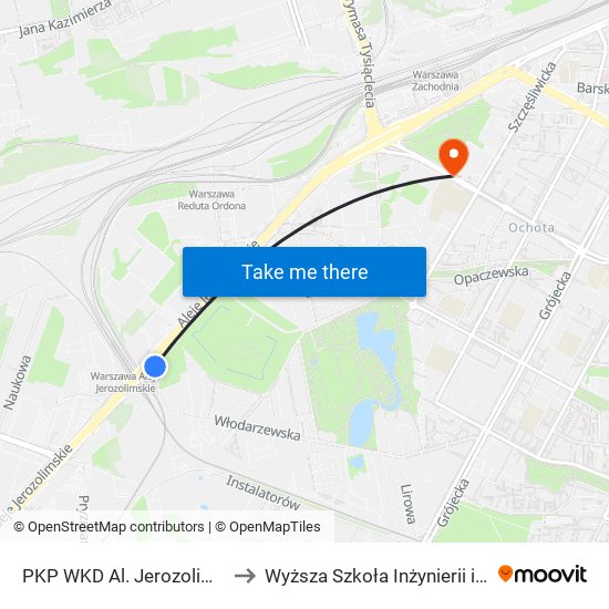 PKP WKD Al. Jerozolimskie 03 to Wyższa Szkoła Inżynierii i Zdrowia map