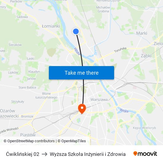 Ćwiklińskiej 02 to Wyższa Szkoła Inżynierii i Zdrowia map