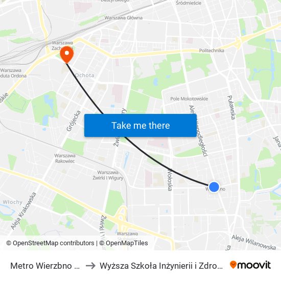 Metro Wierzbno 06 to Wyższa Szkoła Inżynierii i Zdrowia map