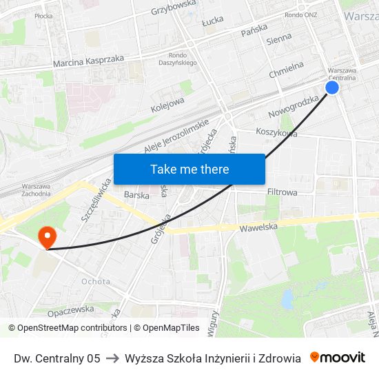 Dw. Centralny 05 to Wyższa Szkoła Inżynierii i Zdrowia map