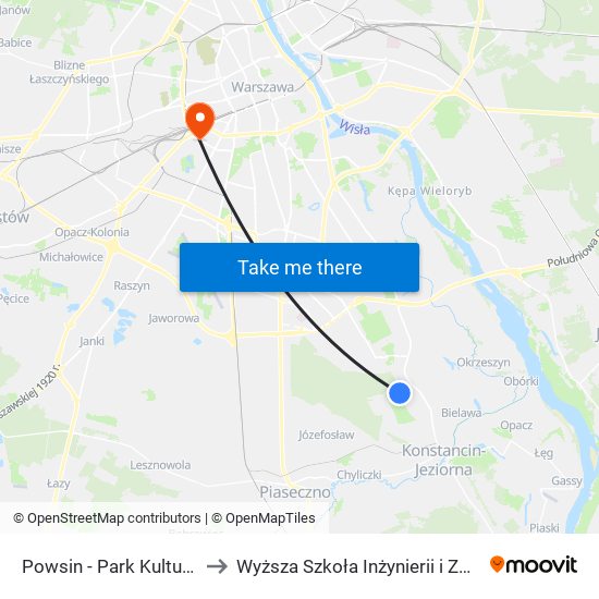 Powsin - Park Kultury 01 to Wyższa Szkoła Inżynierii i Zdrowia map