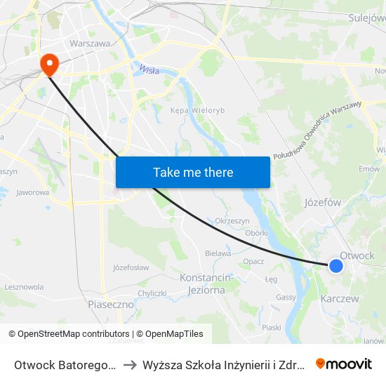 Otwock Batorego to Wyższa Szkoła Inżynierii i Zdrowia map