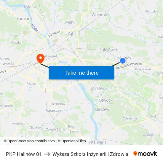 PKP Halinów to Wyższa Szkoła Inżynierii i Zdrowia map