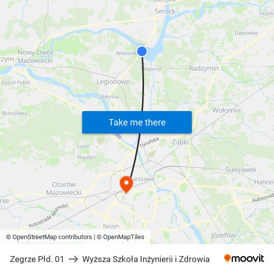 Zegrze Płd. to Wyższa Szkoła Inżynierii i Zdrowia map