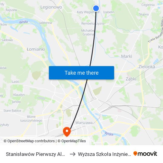 Stanisławów Pierwszy Aleksandrów 01 to Wyższa Szkoła Inżynierii i Zdrowia map