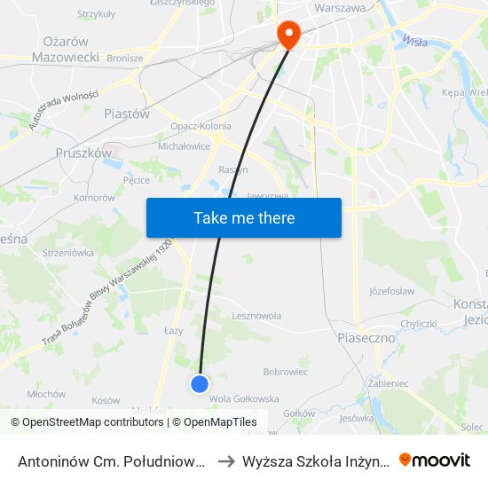 Antoninów Cm. Południowy - Brama Płd. 01 to Wyższa Szkoła Inżynierii i Zdrowia map