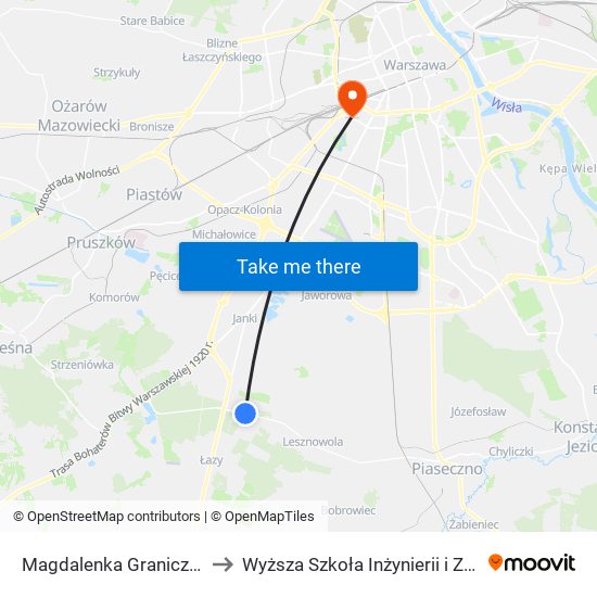 Magdalenka Graniczna to Wyższa Szkoła Inżynierii i Zdrowia map