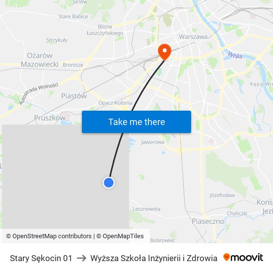 Stary Sękocin to Wyższa Szkoła Inżynierii i Zdrowia map