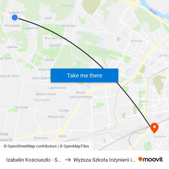 Izabelin Kościuszki - Szkoła 01 to Wyższa Szkoła Inżynierii i Zdrowia map