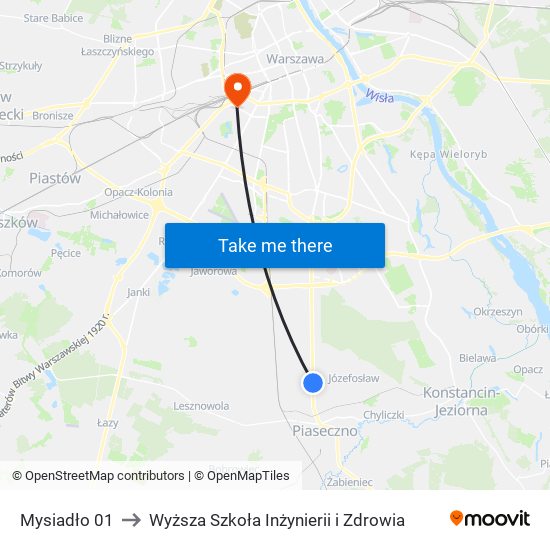 Mysiadło to Wyższa Szkoła Inżynierii i Zdrowia map