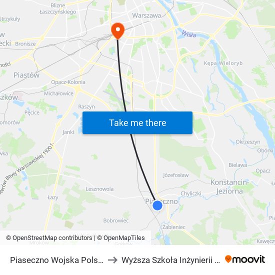 Piaseczno Wojska Polskiego 01 to Wyższa Szkoła Inżynierii i Zdrowia map