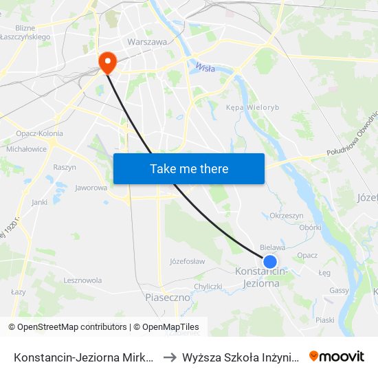 Konstancin-Jeziorna Mirków - Szkoła 02 to Wyższa Szkoła Inżynierii i Zdrowia map