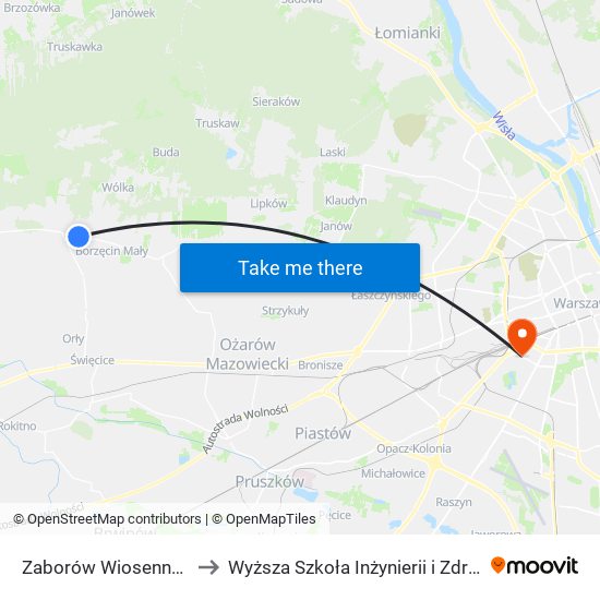 Zaborów Wiosenna 02 to Wyższa Szkoła Inżynierii i Zdrowia map