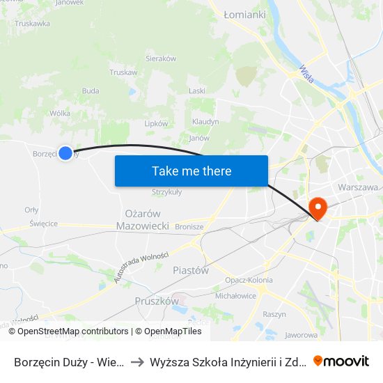 Borzęcin Duży-Wieś to Wyższa Szkoła Inżynierii i Zdrowia map