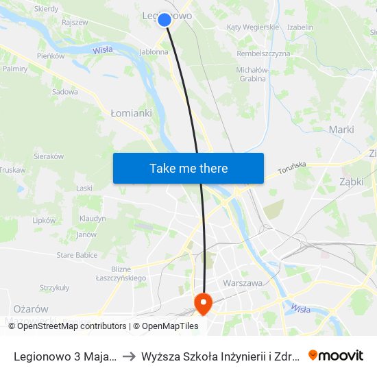 Legionowo 3 Maja to Wyższa Szkoła Inżynierii i Zdrowia map