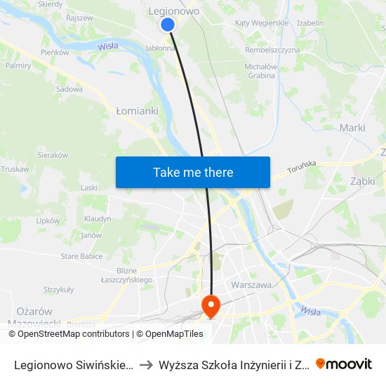 Legionowo Siwińskiego 01 to Wyższa Szkoła Inżynierii i Zdrowia map