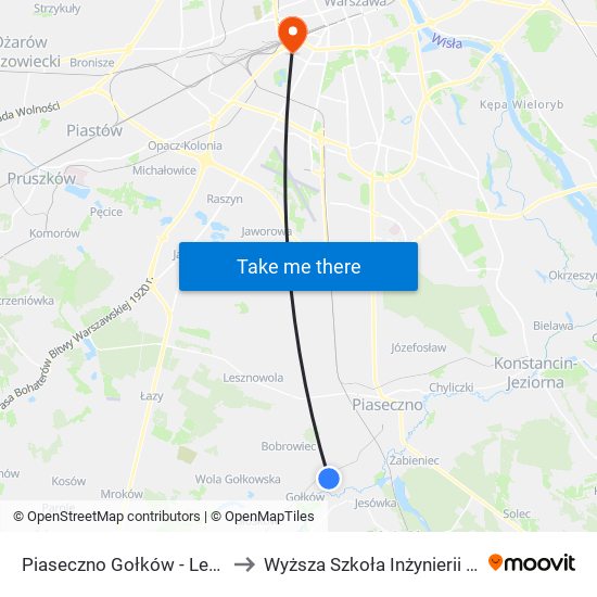 Piaseczno Gołków-Letnisko to Wyższa Szkoła Inżynierii i Zdrowia map