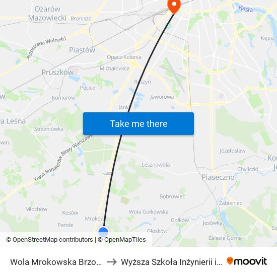 Warszawianka Brzozowa to Wyższa Szkoła Inżynierii i Zdrowia map