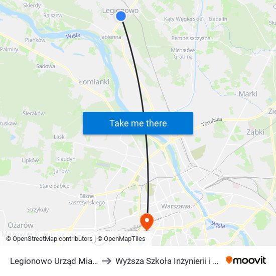 Legionowo Urząd Miasta 01 to Wyższa Szkoła Inżynierii i Zdrowia map