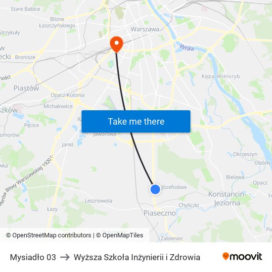 Mysiadło 03 to Wyższa Szkoła Inżynierii i Zdrowia map