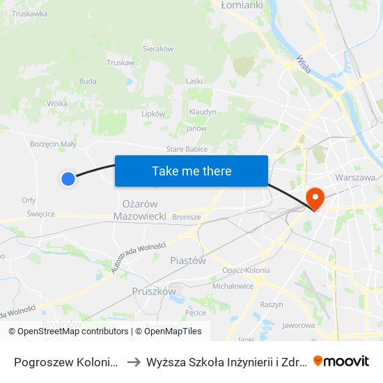 Pogroszew Kolonia to Wyższa Szkoła Inżynierii i Zdrowia map