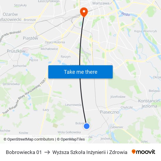 Bobrowiecka 01 to Wyższa Szkoła Inżynierii i Zdrowia map