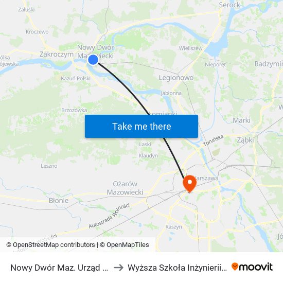 Nowy Dwór Maz. Urząd Miasta 01 to Wyższa Szkoła Inżynierii i Zdrowia map