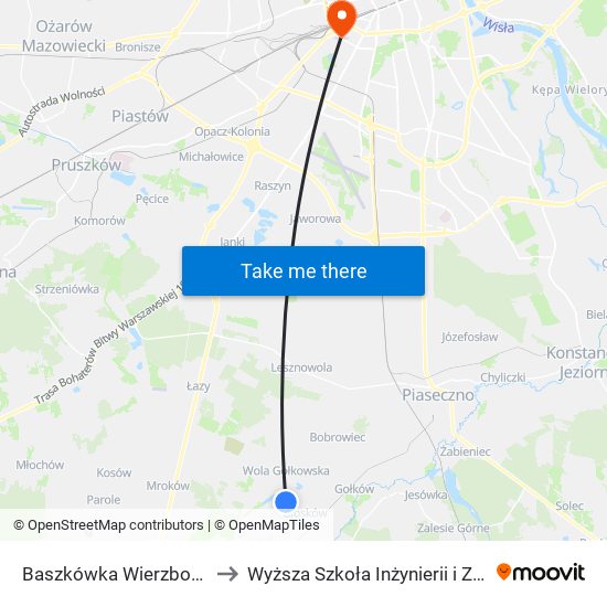 Baszkówka Wierzbowa 02 to Wyższa Szkoła Inżynierii i Zdrowia map