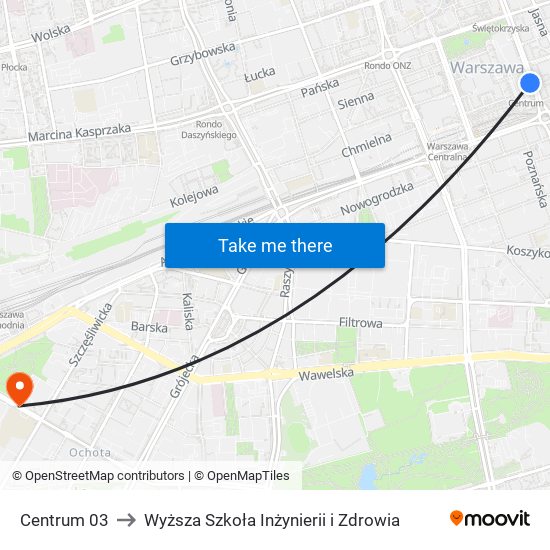 Centrum to Wyższa Szkoła Inżynierii i Zdrowia map