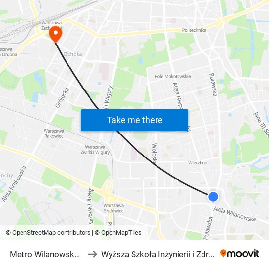 Metro Wilanowska to Wyższa Szkoła Inżynierii i Zdrowia map