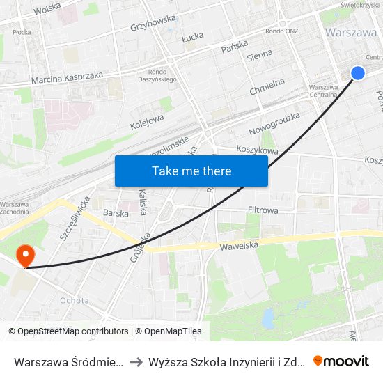 Warszawa Śródmieście to Wyższa Szkoła Inżynierii i Zdrowia map