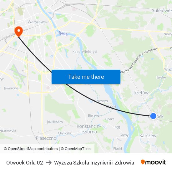 Otwock Orla to Wyższa Szkoła Inżynierii i Zdrowia map