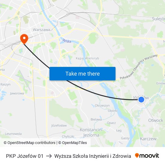 PKP Józefów 01 to Wyższa Szkoła Inżynierii i Zdrowia map