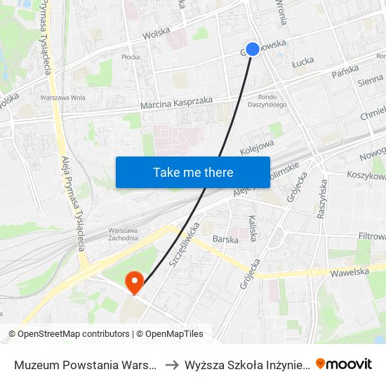 Muzeum Powstania Warszawskiego 01 to Wyższa Szkoła Inżynierii i Zdrowia map