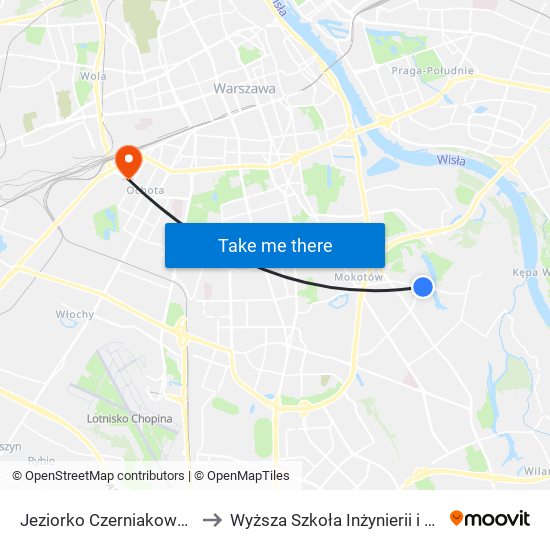 Jeziorko Czerniakowskie 01 to Wyższa Szkoła Inżynierii i Zdrowia map