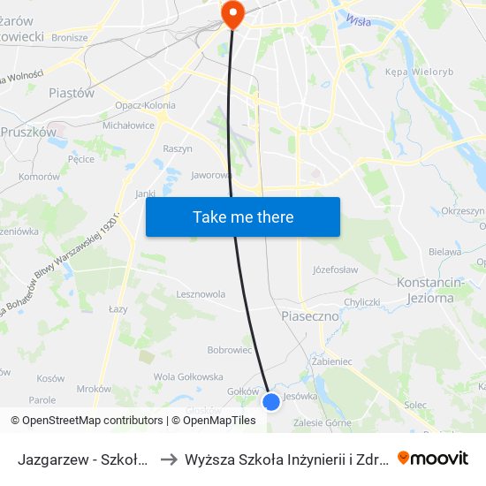Jazgarzew - Szkoła 01 to Wyższa Szkoła Inżynierii i Zdrowia map