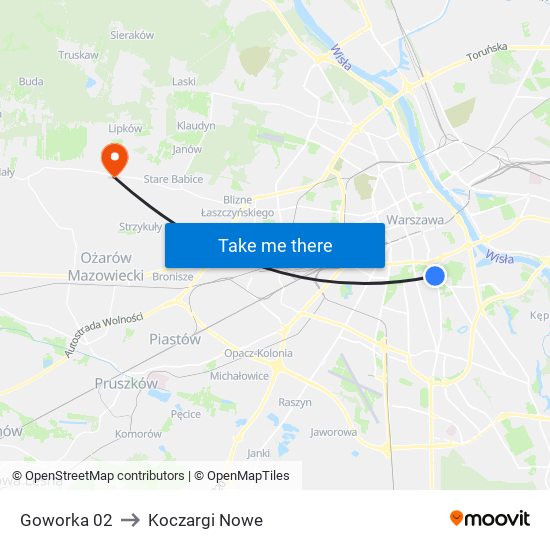 Goworka to Koczargi Nowe map